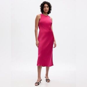GAP NWT Satin High-Neck Sleeveless Midi Dress, Pink, Size Small